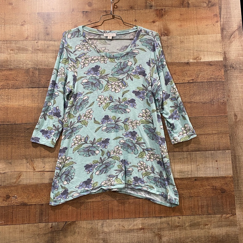 Coldwater Creek Teal and Blue Floral Top Size 1X